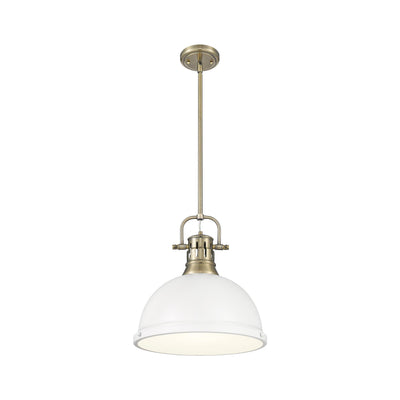 Yep by Golden Lighting Duncan 1-light 14in Rod Hung Pendant in Aged Brass and Matte White shade - - Golden Lighting