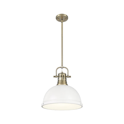 Yep by Golden Lighting Duncan 1-light 14in Rod Hung Pendant in Aged Brass and Matte White shade - - Golden Lighting