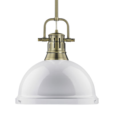 Yep by Golden Lighting Duncan 1-light 14in Rod Hung Pendant in Aged Brass and White shade - Default Title - Golden Lighting