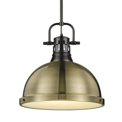 Yep by Golden Lighting Duncan 1-light 14in Rod Hung Pendant in Matte Black and Aged Brass shade - Default Title - Golden Lighting