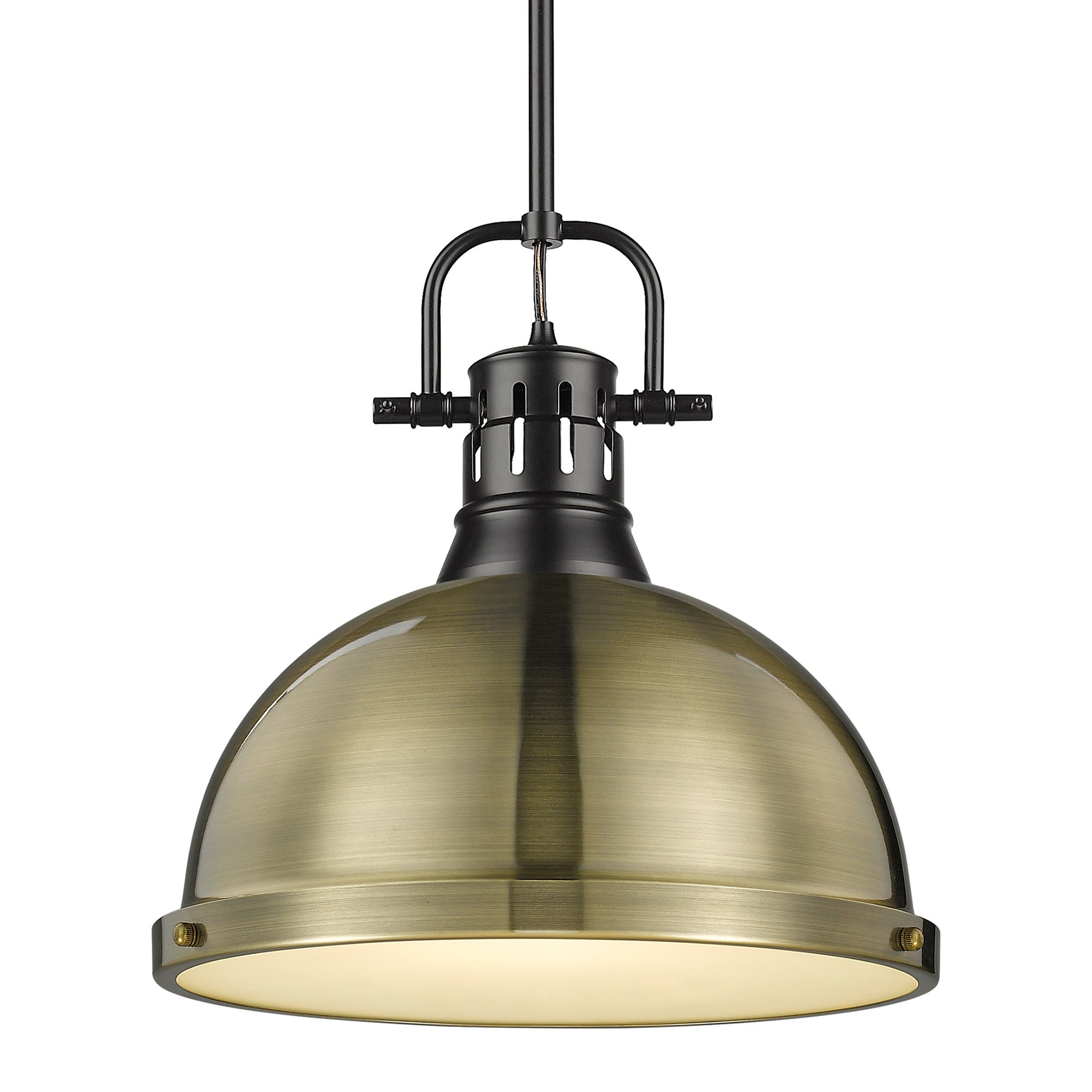 Duncan 1-Light Pendant with Rod in Matte Black with Aged Brass - - Golden Lighting