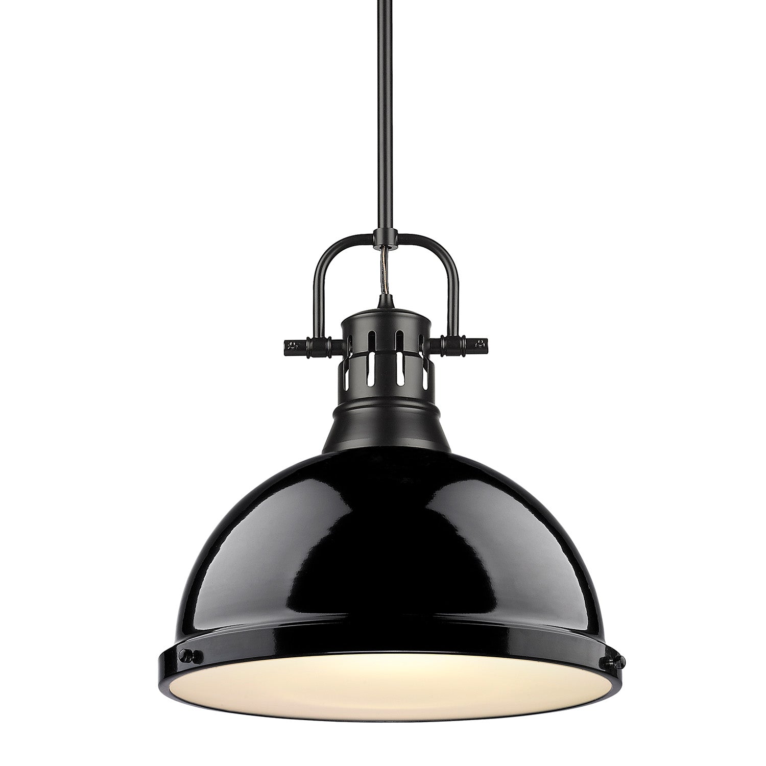 Duncan 1 Light Pendant with Rod in Matte Black with a Black Shade - - Golden Lighting