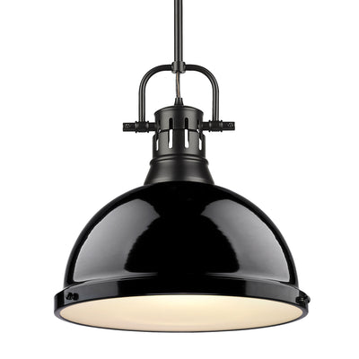 Yep by Golden Lighting Duncan 1-light 14in Rod Hung Pendant in Matte Black and Black shade - Default Title - Golden Lighting