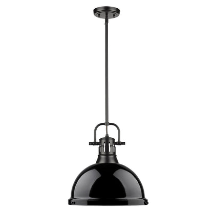 Duncan 1 Light Pendant with Rod in Matte Black with a Black Shade - Matte Black / Black / Black - Golden Lighting