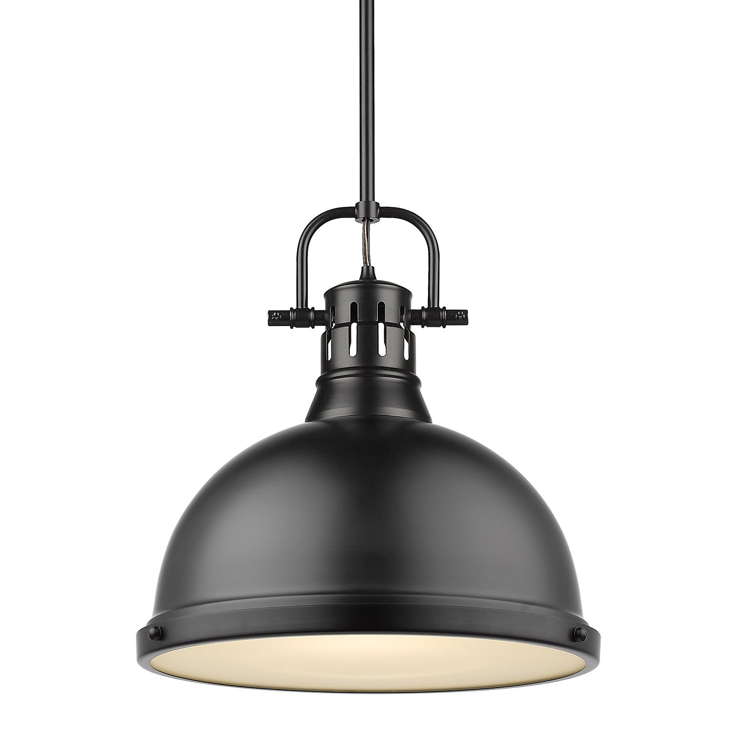 Duncan 1 Light Pendant with Rod in Matte Black with a Matte Black Shade - - Golden Lighting