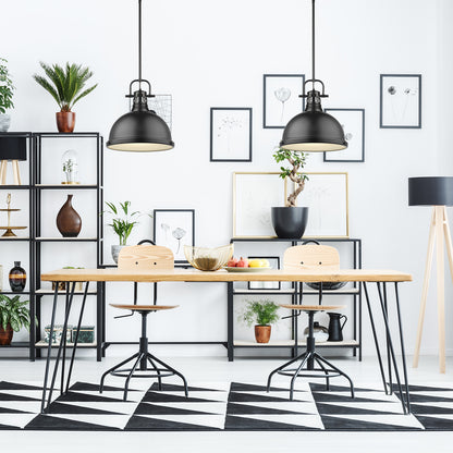 Duncan 1 Light Pendant with Rod in Matte Black with a Matte Black Shade - Default Title - Golden Lighting