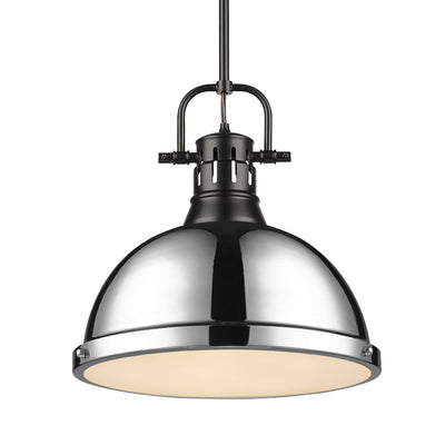 Yep by Golden Lighting Duncan 1-light 14in Rod Hung Pendant in Matte Black and Chrome shade - Default Title - Golden Lighting