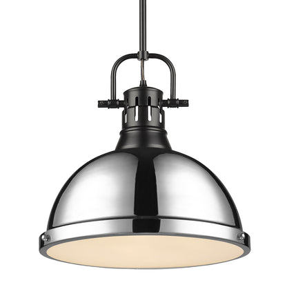 Duncan 1-Light Pendant with Rod in Matte Black with Chrome - - Golden Lighting