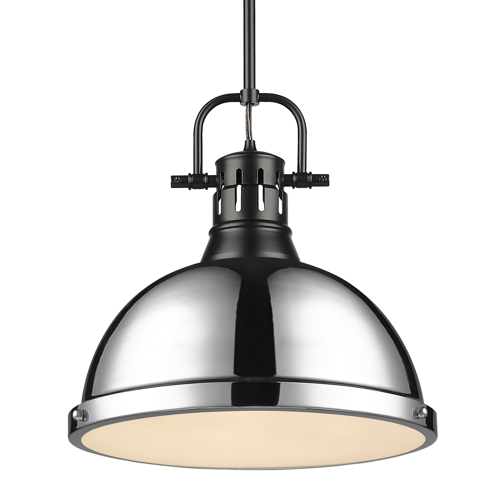 Duncan 1-Light Pendant with Rod in Matte Black with Chrome - - Golden Lighting