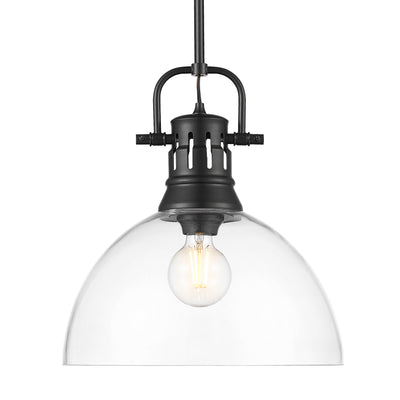 Yep by Golden Lighting Duncan 1-light 14in rod hung Pendant in Matte Black and Clear Glass - Default Title - Golden Lighting