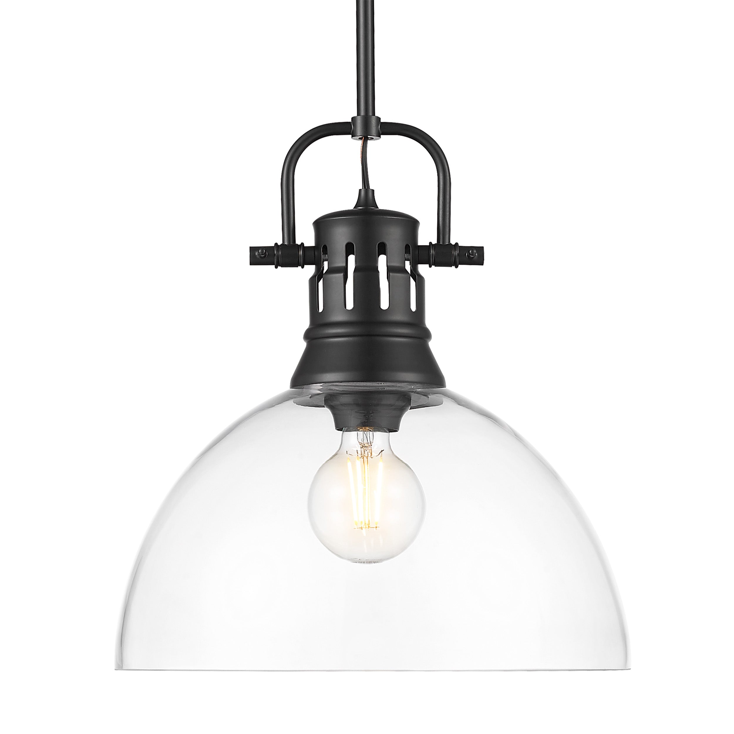 Yep by Golden Lighting Duncan 1-light 14in rod hung Pendant in Matte Black and Clear Glass