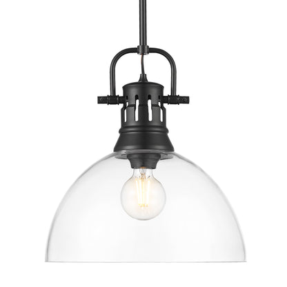 Yep by Golden Lighting Duncan 1-light 14in rod hung Pendant in Matte Black and Clear Glass