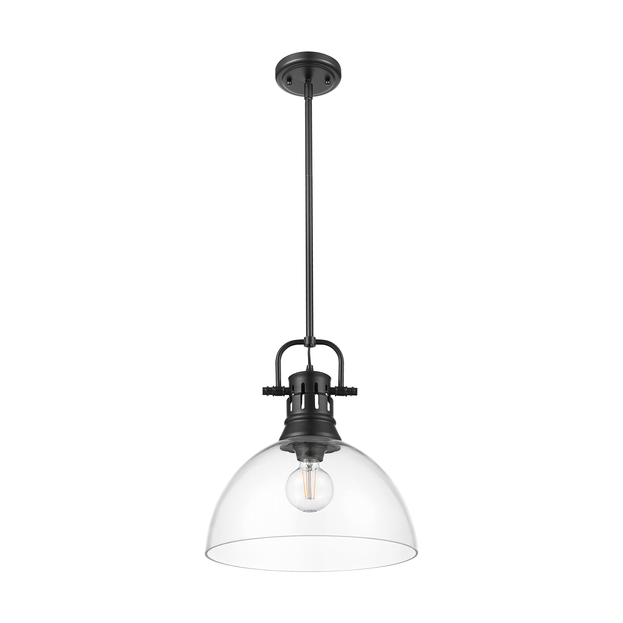 Duncan 1-Light Pendant with Rod in Matte Black with Clear Glass - Matte Black / Clear Glass / Clear - Golden Lighting