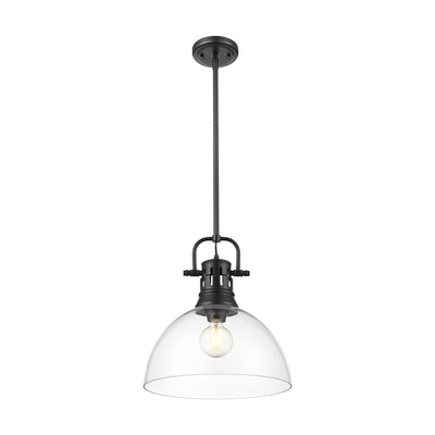 Yep by Golden Lighting Duncan 1-light 14in rod hung Pendant in Matte Black and Clear Glass - - Golden Lighting