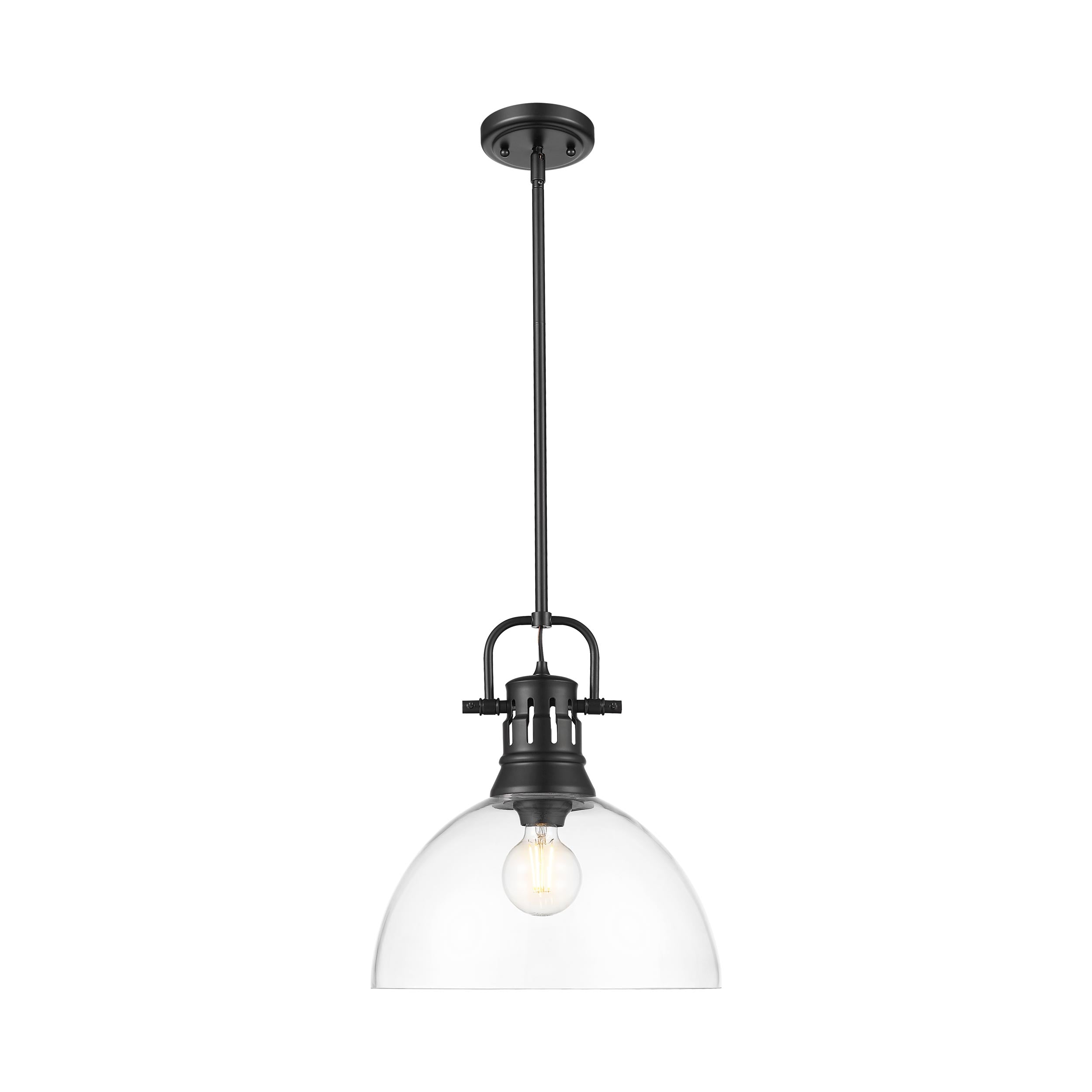 Duncan 1-Light Pendant with Rod in Matte Black with Clear Glass - - Golden Lighting