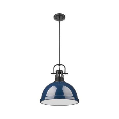 Duncan 1-Light Pendant with Rod in Matte Black with Matte Navy - Matte Black / Navy Blue / Blue - Golden Lighting