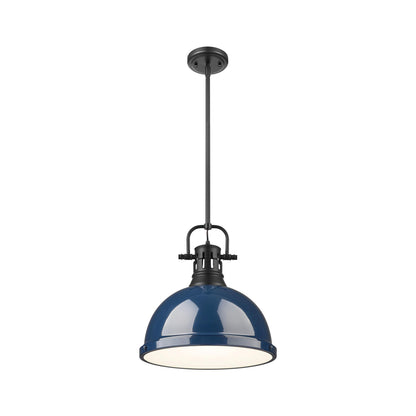 Yep by Golden Lighting Duncan 1-light 14in Rod Hung Pendant in Matte Black and Navy Blue shade - - Golden Lighting