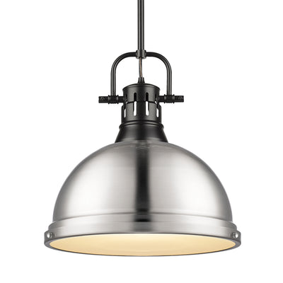 Yep by Golden Lighting Duncan 1-light 14in Rod Hung Pendant in Matte Black and Pewter shade - Default Title - Golden Lighting