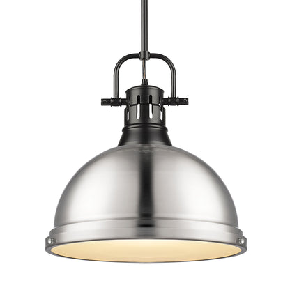 Yep by Golden Lighting Duncan 1-light 14in Rod Hung Pendant in Matte Black and Pewter shade
