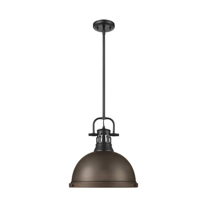 Duncan 1-Light Pendant with Rod in Matte Black with Rubbed Bronze - - Golden Lighting