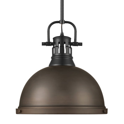 Yep by Golden Lighting Duncan 1-light 14in Rod Hung Pendant in Matte Black and Rubbed Bronze shade - Default Title - Golden Lighting