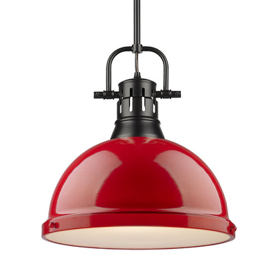 Yep by Golden Lighting Duncan 1-light 14in Rod Hung Pendant in Matte Black and Red shade - - Golden Lighting