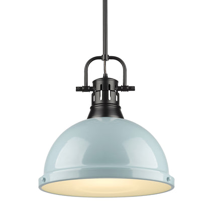 Duncan 1 Light Pendant with Rod in Matte Black with a Seafoam Shade - - Golden Lighting