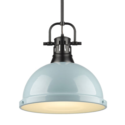 Yep by Golden Lighting Duncan 1-light 14in Rod Hung Pendant in Matte Black and Seafoam shade - Default Title - Golden Lighting