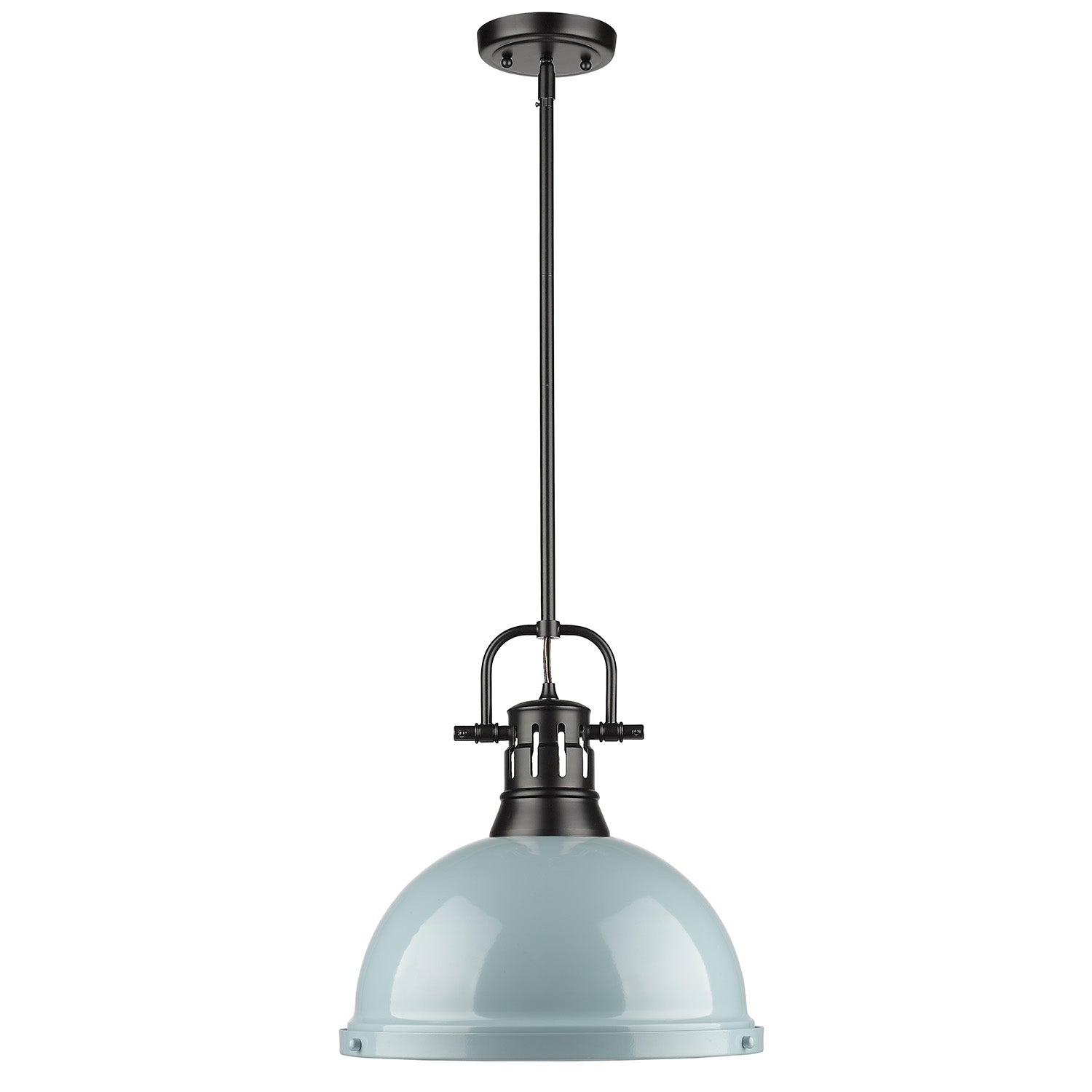 Duncan 1 Light Pendant with Rod in Matte Black with a Seafoam Shade - Matte Black / Seafoam / Green - Golden Lighting