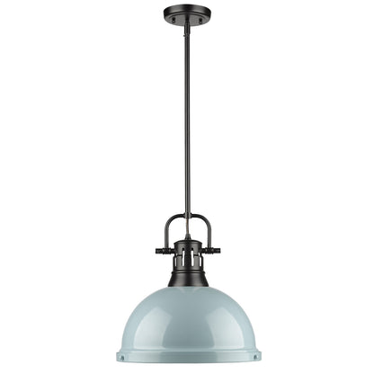 Duncan 1 Light Pendant with Rod in Matte Black with a Seafoam Shade - Matte Black / Seafoam / Green - Golden Lighting