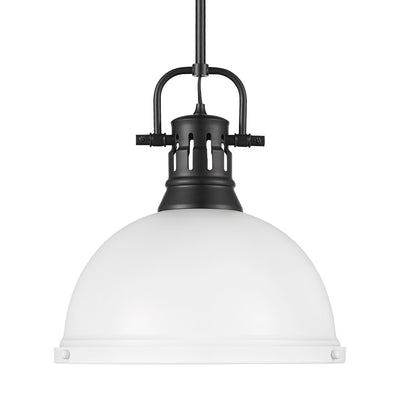 Yep by Golden Lighting Duncan 1-light 14in Rod Hung Pendant in Matte Black and Matte White shade - Default Title - Golden Lighting