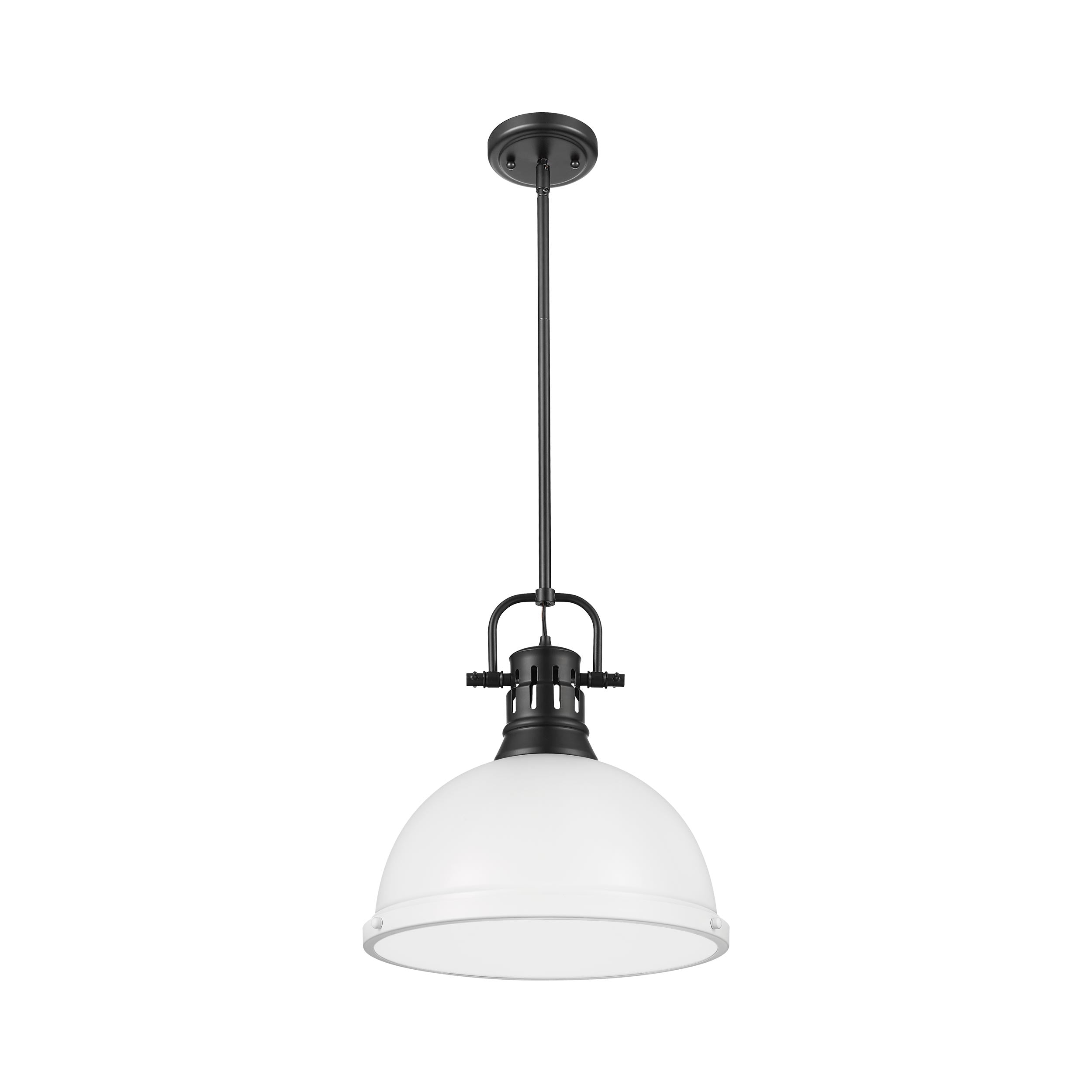 Duncan 1-Light Pendant with Rod in Matte Black with Matte White - Matte Black / Matte White / White - Golden Lighting