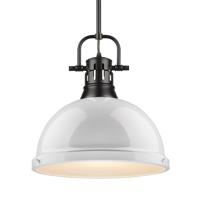Yep by Golden Lighting Duncan 1-light 14in Rod Hung Pendant in Matte Black and White shade - Default Title - Golden Lighting