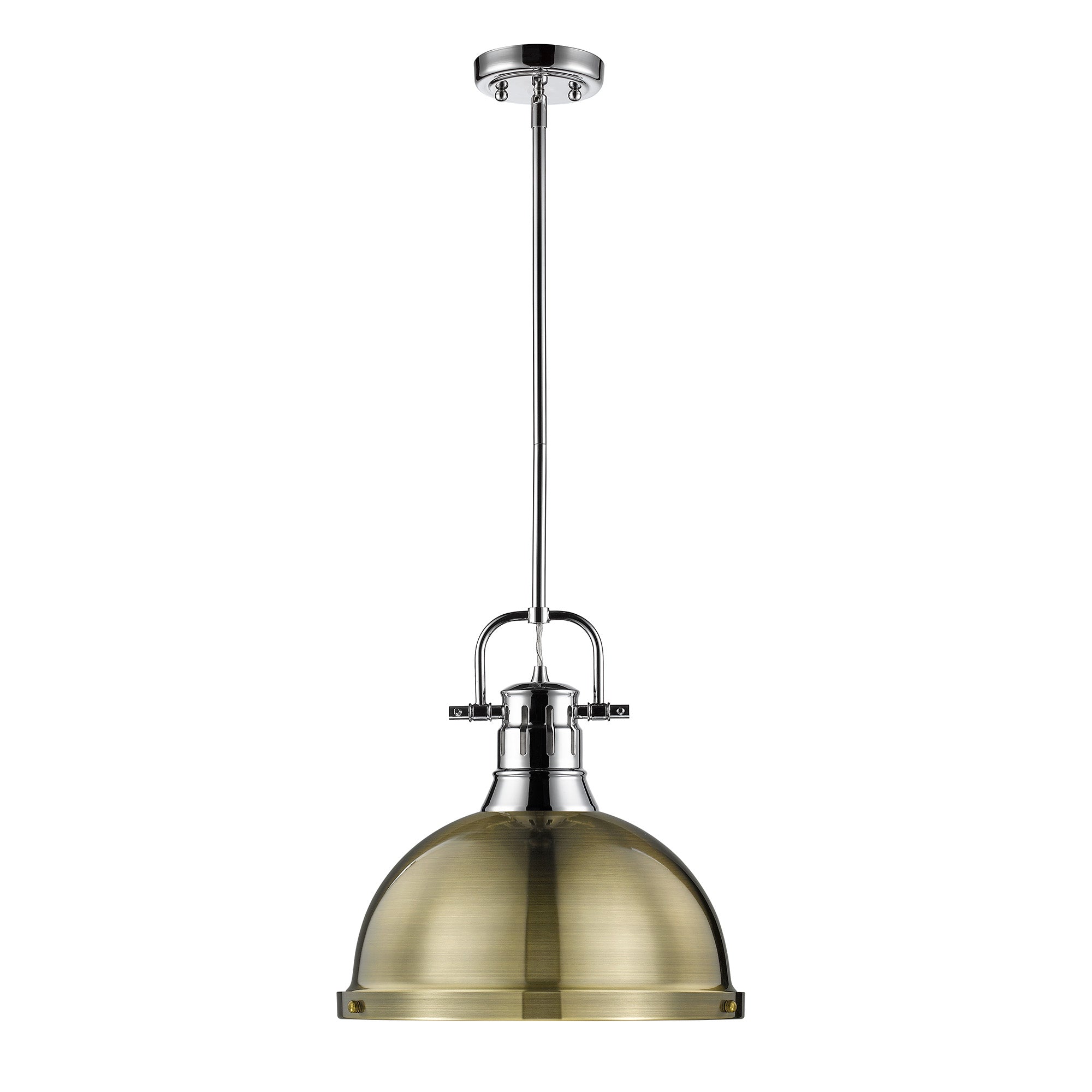 Duncan 1-Light Pendant with Rod in Chrome with Aged Brass - Chrome / Aged Brass / Gold - Golden Lighting