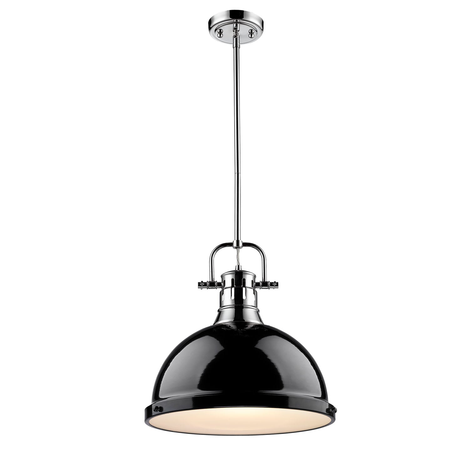 Duncan 1-Light Pendant with Rod in Chrome with Black - - Golden Lighting