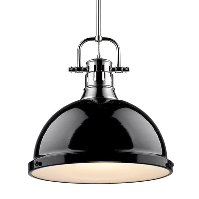 Yep by Golden Lighting Duncan 1-light 14in Rod Hung Pendant in Chrome and Black shade - Default Title - Golden Lighting