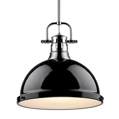 Yep by Golden Lighting Duncan 1-light 14in Rod Hung Pendant in Chrome and Black shade