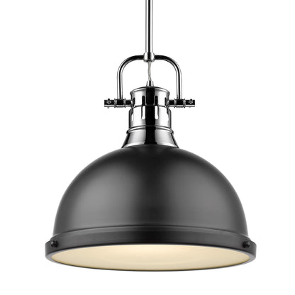 Yep by Golden Lighting Duncan 1-light 14in Rod Hung Pendant in Chrome and Matte Black shade