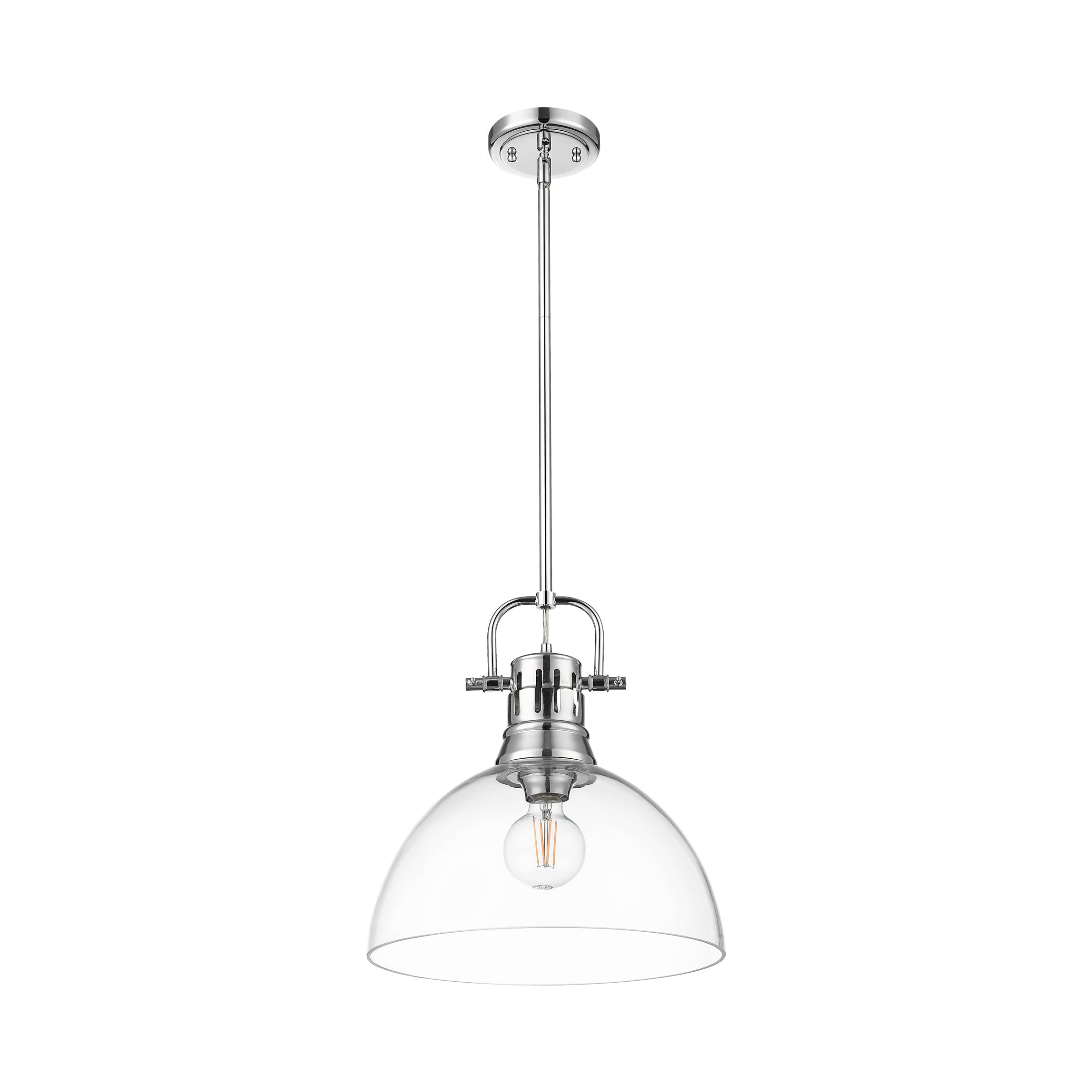 Duncan 1-Light Pendant with Rod in Chrome with Clear Glass - Chrome / Clear Glass / Clear - Golden Lighting