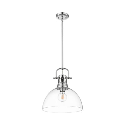 Duncan 1-Light Pendant with Rod in Chrome with Clear Glass - Chrome / Clear Glass / Clear - Golden Lighting