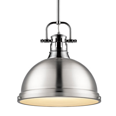 Yep by Golden Lighting Duncan 1-light 14in Rod Hung Pendant in Chrome and Pewter shade - Default Title - Golden Lighting