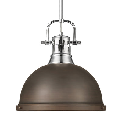 Yep by Golden Lighting Duncan 1-light 14in Rod Hung Pendant in Chrome and Rubbed Bronze shade - Default Title - Golden Lighting