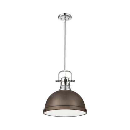 Duncan 1-Light Pendant with Rod in Chrome with Rubbed Bronze - Default Title - Golden Lighting