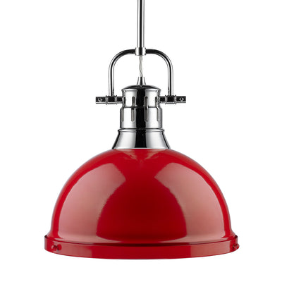 Yep by Golden Lighting Duncan 1-light 14in Rod Hung Pendant in Chrome and Red shade - - Golden Lighting