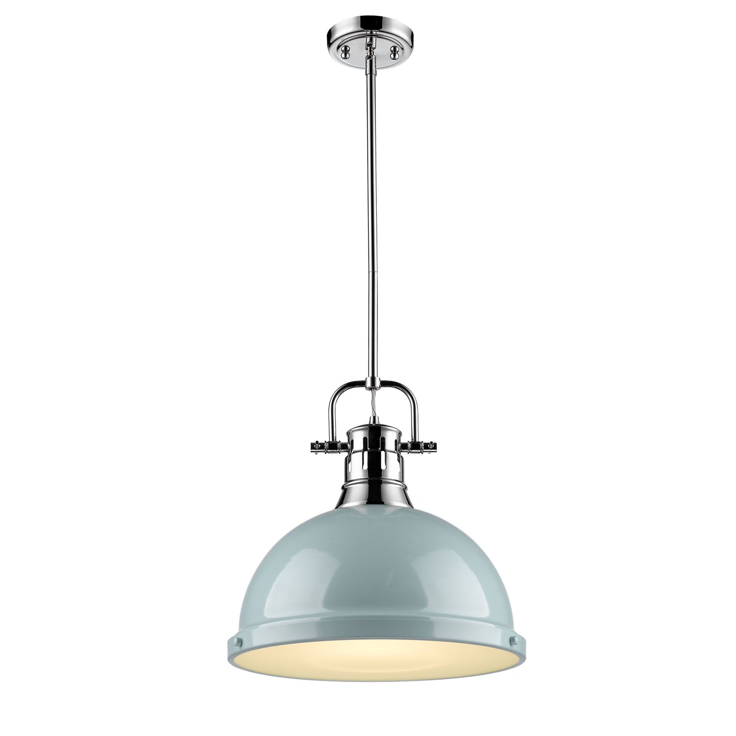 Duncan 1 Light Pendant with Rod in Chrome with a Seafoam Shade - - Golden Lighting