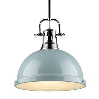 Yep by Golden Lighting Duncan 1-light 14in Rod Hung Pendant in Chrome and Seafoam shade - Default Title - Golden Lighting