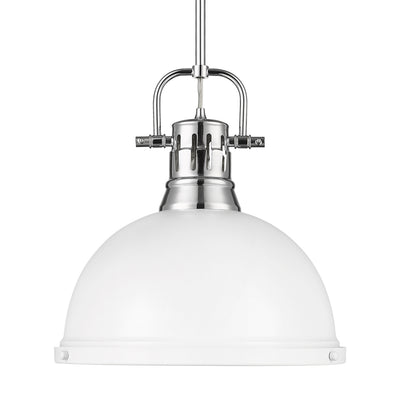 Yep by Golden Lighting Duncan 1-light 14in Rod Hung Pendant in Chrome and Matte White shade - Default Title - Golden Lighting
