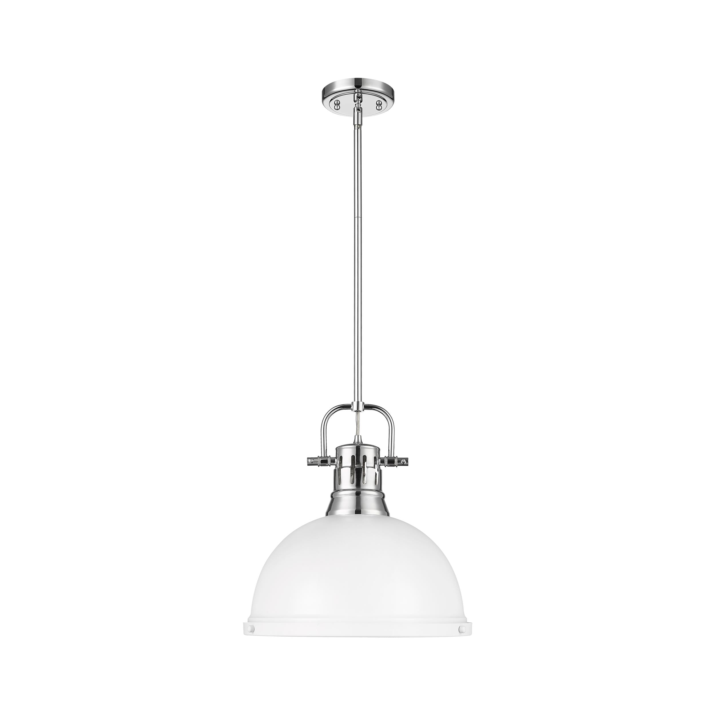 Duncan 1-Light Pendant with Rod in Chrome with Matte White - - Golden Lighting