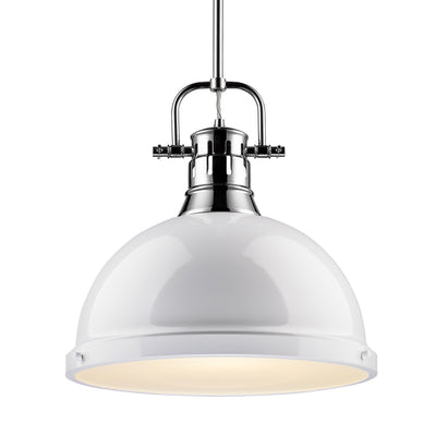 Yep by Golden Lighting Duncan 1-light 14in Rod Hung Pendant in Chrome and White shade - Default Title - Golden Lighting
