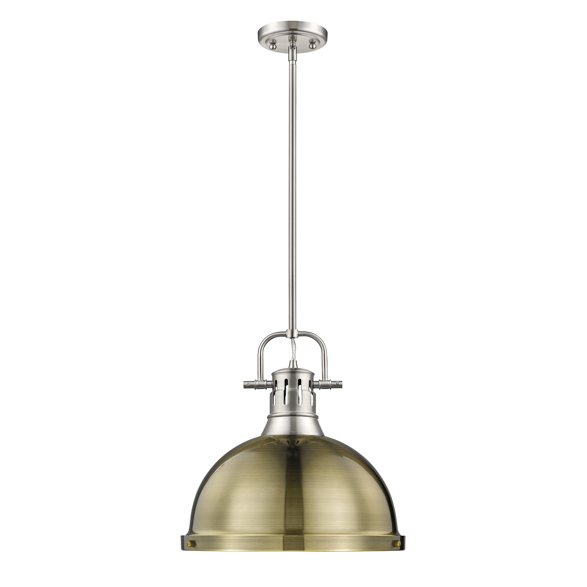 Duncan 1-Light Pendant with Rod in Pewter with Aged Brass - Pewter / Aged Brass / Gold - Golden Lighting